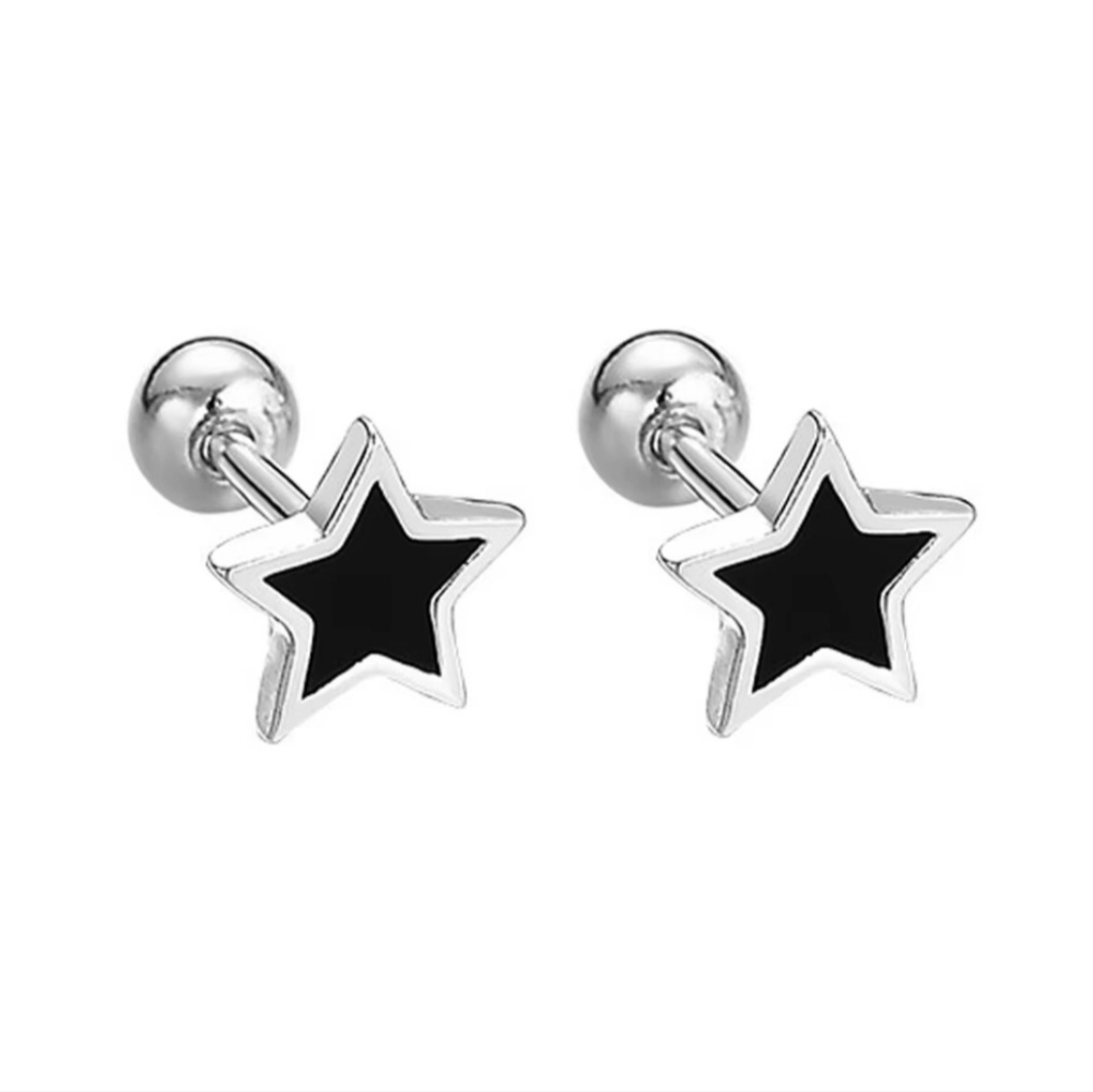 Sterling Silver Black Star Stud Earrings